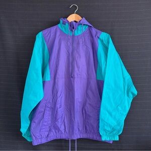BOG Sport vintage nylon 1/4 zip hooded jacket pullover purple teal womens S